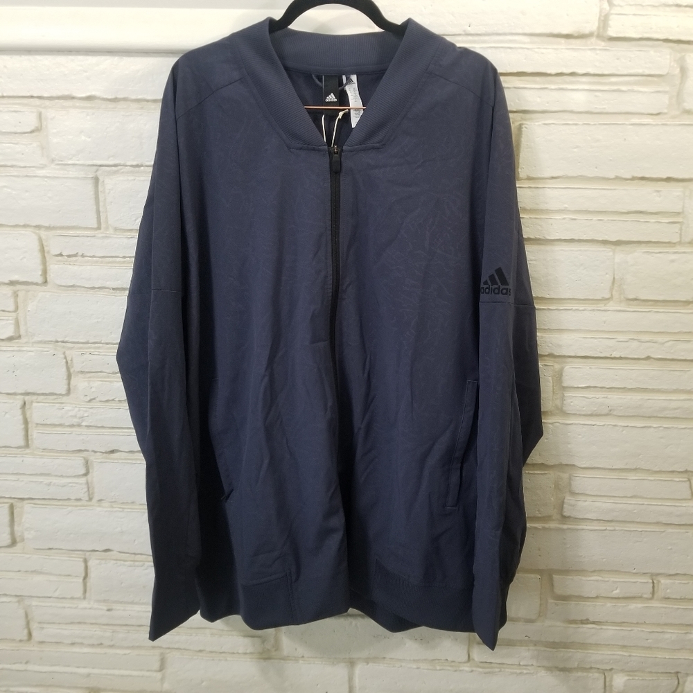 New Adidas Men's Sport Patterned Track Bomber Jacket Navy 2XL